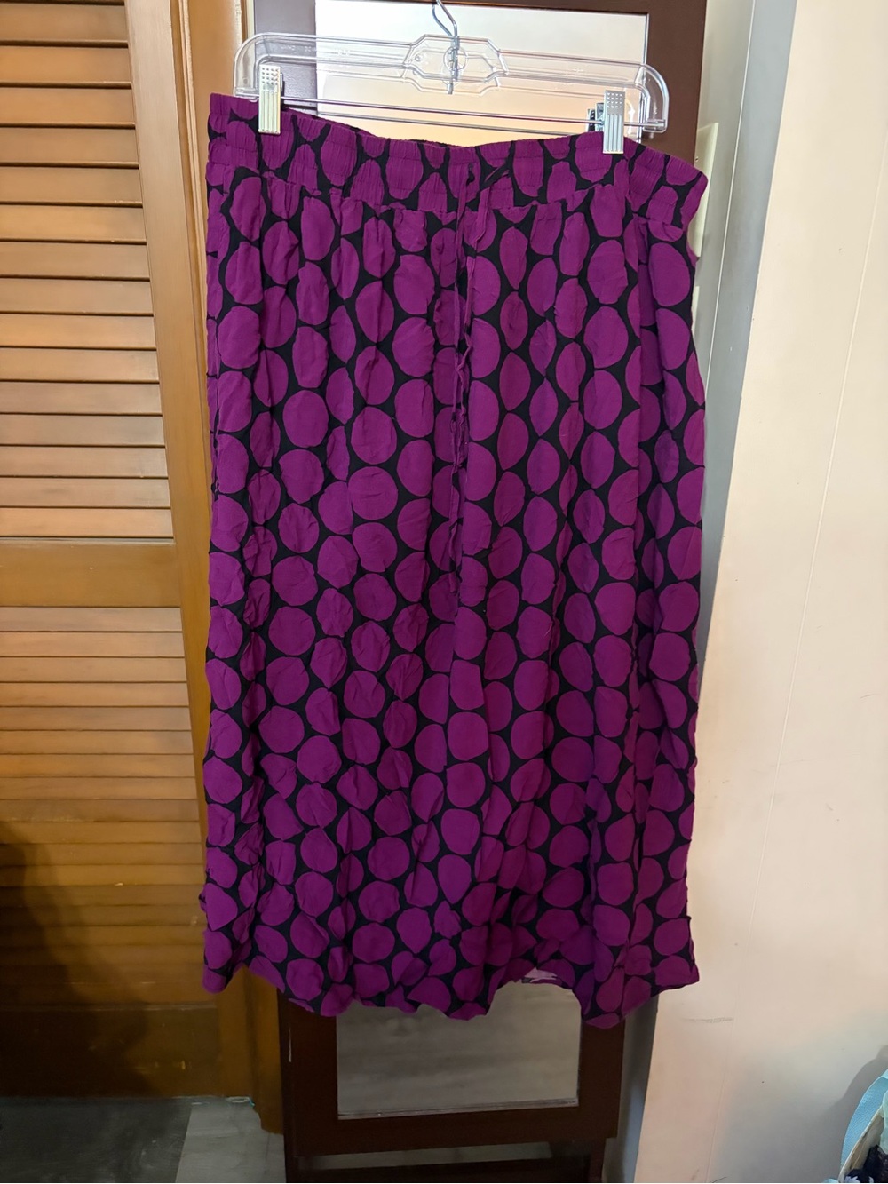 Women's Purple Polka Dot Midi Skirt - Lightweight Flow